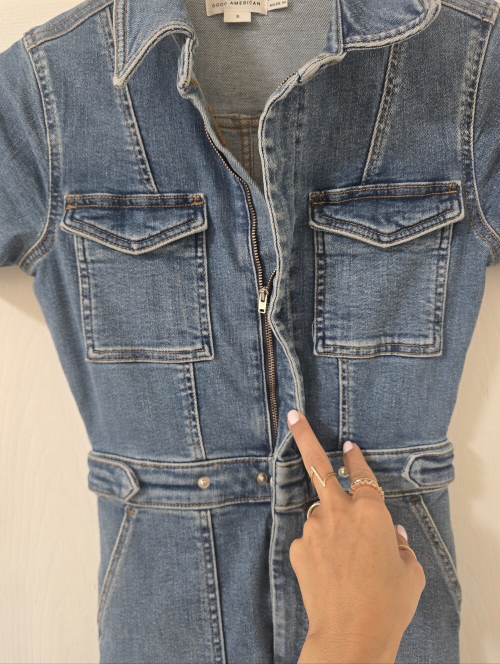Good American Fit For Success Short Sleeve Denim Jumpsuit Size S - Picture 4 of 6